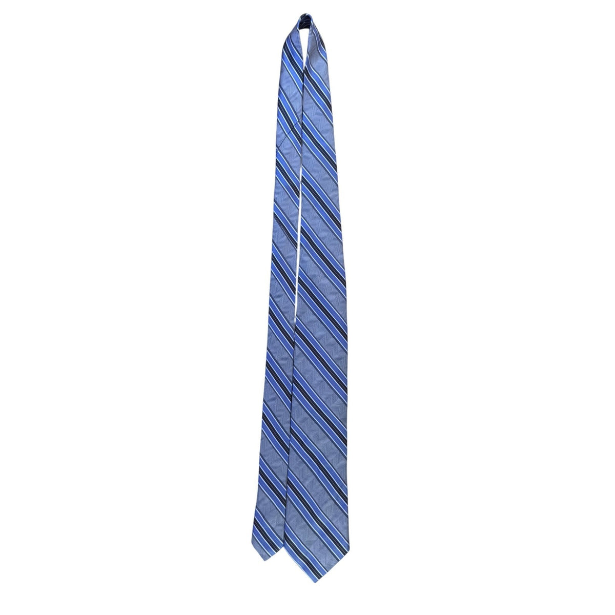 Ike Behar Mens Blue & Gray Striped Pattern Tie 57 Inches Long Classic Design