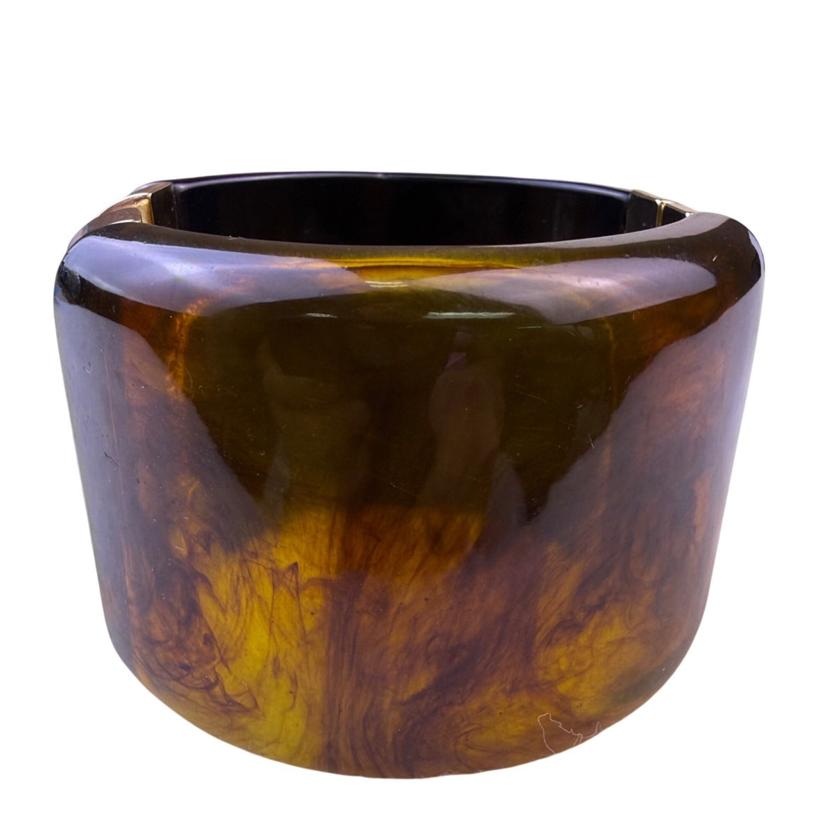 Modern Gold Tone Womens Resin Hinged Cuff Bracelet Brown/Black Elegant Statement