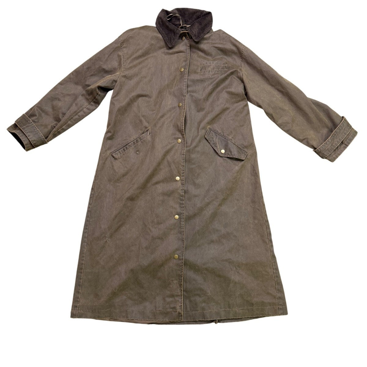 Zara Mens Brown Long Waxed Coat Corduroy Collar Snap Button Sz  M-L