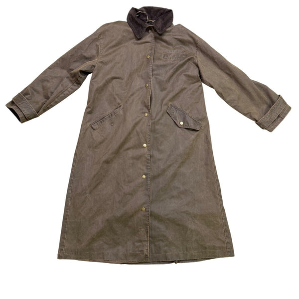 Zara Mens Brown Long Waxed Coat Corduroy Collar Snap Button Sz  M-L