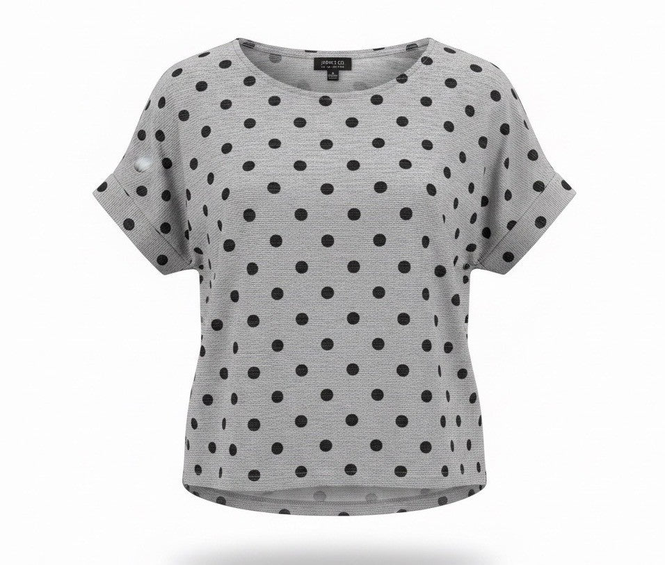 Jones New York Women’s Gray Polka Dot Short Sleeve Top Size L