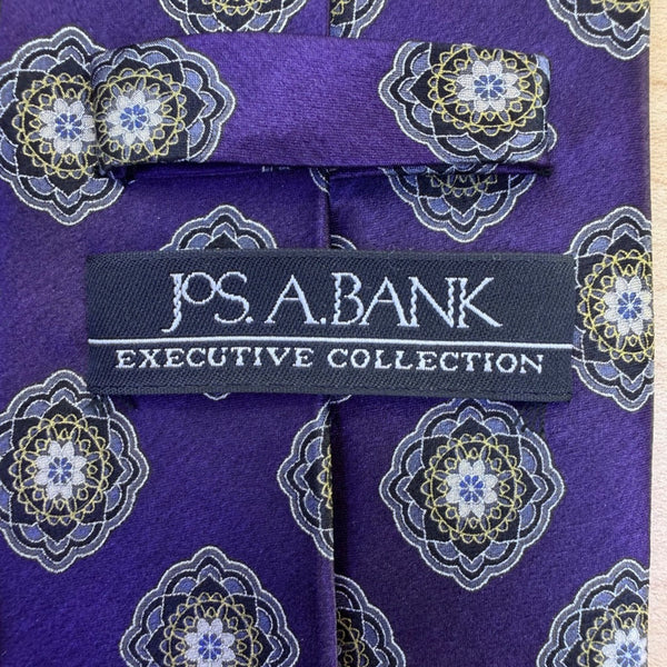 Jos A. Bank Mens Purple 100% Silk Tie Mandala Print Pattern Executive Collection