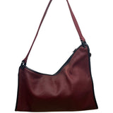 Burgundy Shoulder Bag With Black Trim Faux Leather Classic Design