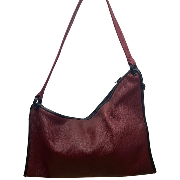 Burgundy Shoulder Bag With Black Trim Faux Leather Classic Design