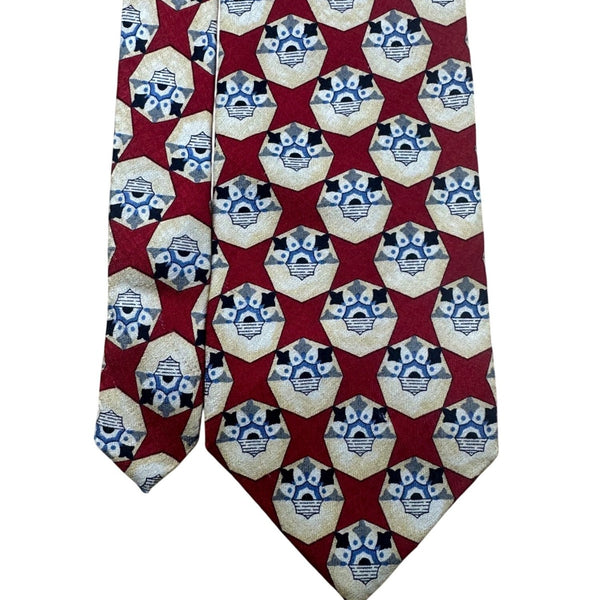 Jos A Bank Mens Red Silk Geometric Patterned Tie Corporate Collection Accessory