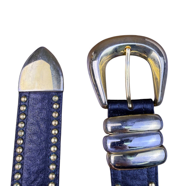 Streets Ahead Unisex Black Leather Studded Belt Gold Accents Adjustable Western