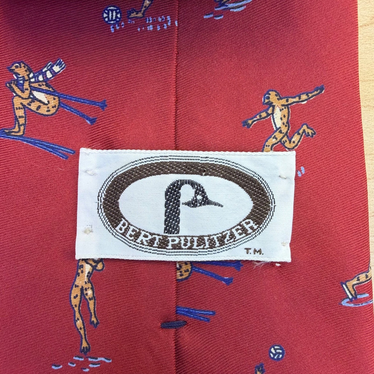 Bert Pulitzer Mens Red Silk Ski Sports Theme Neck Tie Hand Blocked England