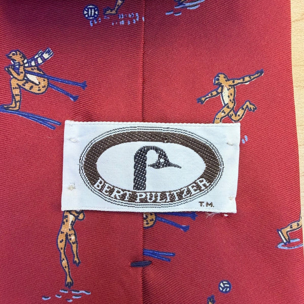 Bert Pulitzer Mens Red Silk Ski Sports Theme Neck Tie Hand Blocked England