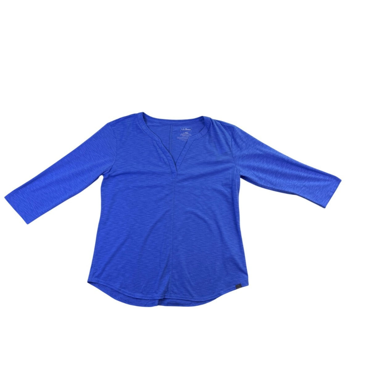 L.L.Bean Womens Blue 3/4 Sleeve Split Neck Top Size L Regular
