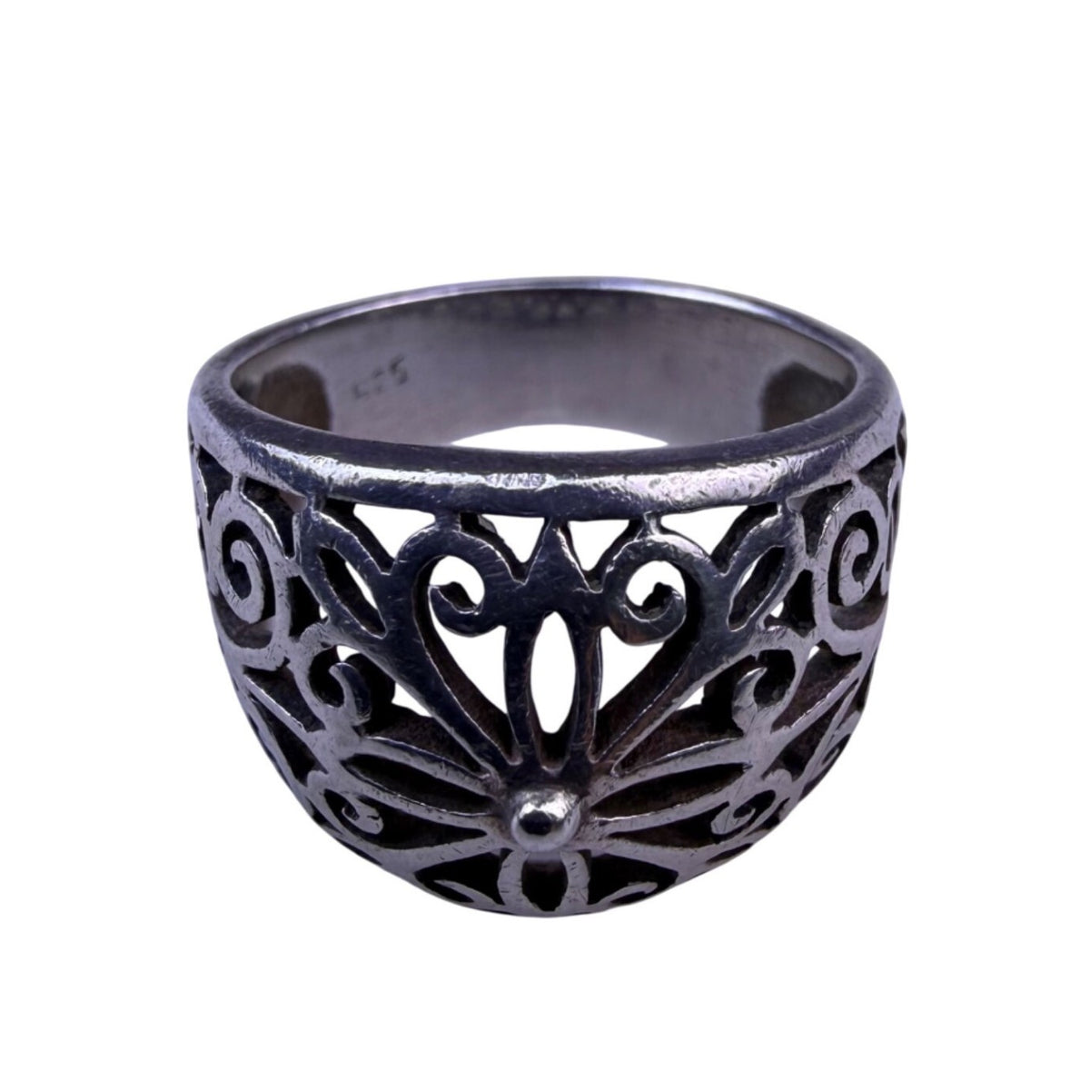 Sterling Silver Tone Womens Floral Filigree Ring 925 Intricate Scrolling Design