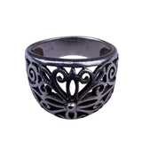 Sterling Silver Tone Womens Floral Filigree Ring 925 Intricate Scrolling Design