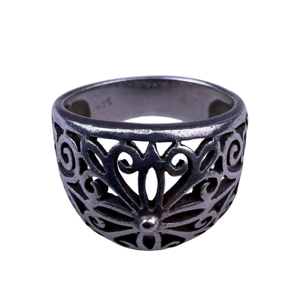 Sterling Silver Tone Womens Floral Filigree Ring 925 Intricate Scrolling Design