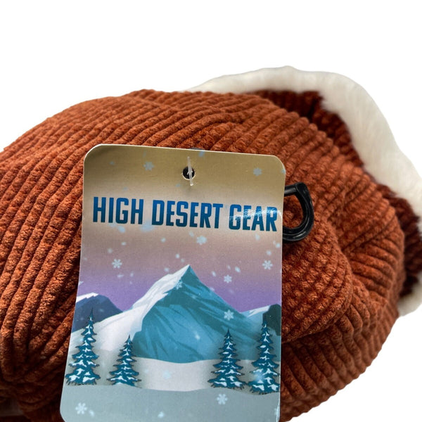 High Desert Gear Unisex Corduroy Faux Fur Trapper Ear Flaps Brown Cream One Size