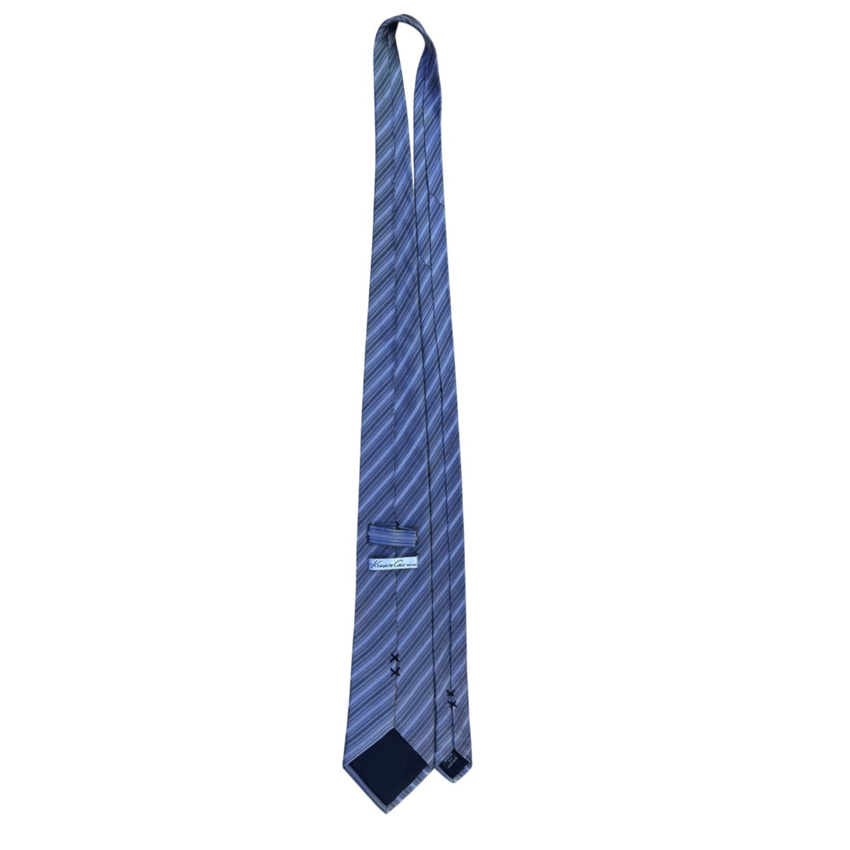 Kenneth Cole Mens Grey/Blue Silk Handmade Striped Tie Business Formal
