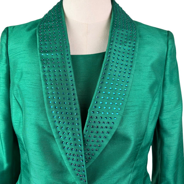 Albert Nipon Womens Green Dress & Jacket Set Elegant Formal Outfit Size 4