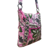 Vera Bradley Women’s Pink & Green Quilted Floral Print Adjustable Crossbody Bag