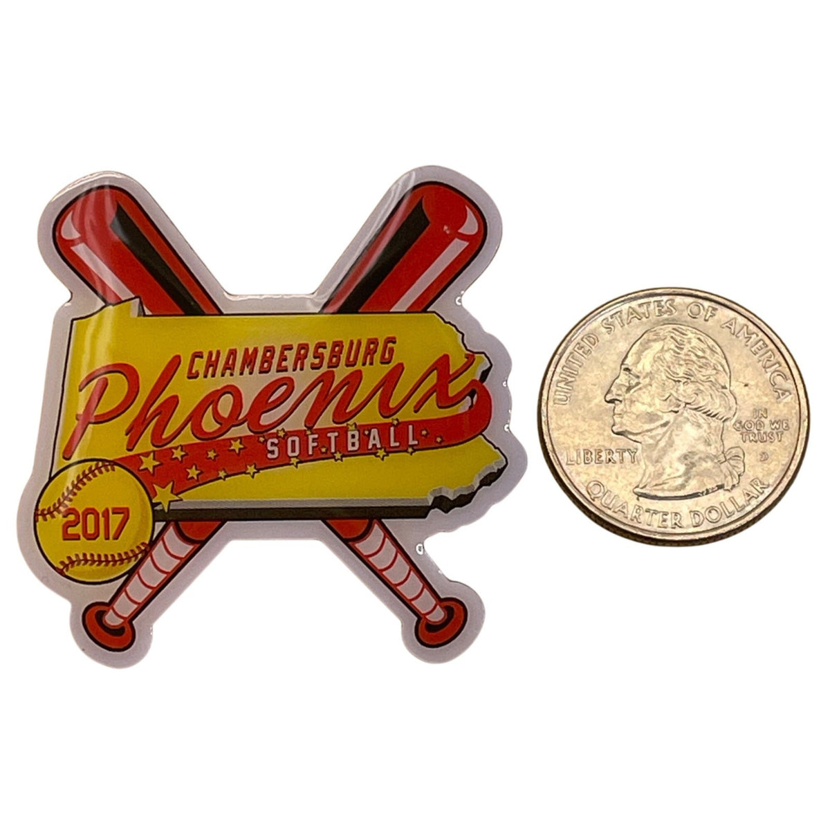 Chambersburg Phoenix Softball 2017 Trading Pin Crossed Bats & Yellow Background