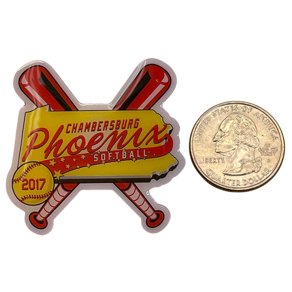 Chambersburg Phoenix Softball 2017 Trading Pin Crossed Bats & Yellow Background
