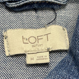 Loft Womens Medium Blue Denim Button Front Cropped Jacket 3/4 Sleeve Cotton