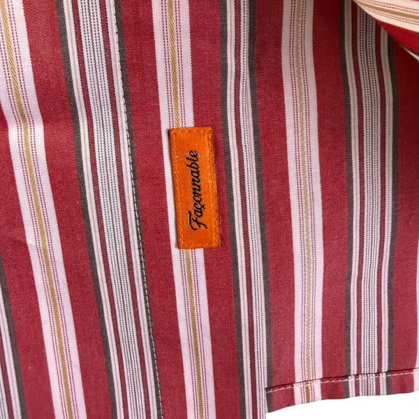 Faconnable Mens Red & White Cotton Striped Long Sleeve Button-Up Shirt Size XL