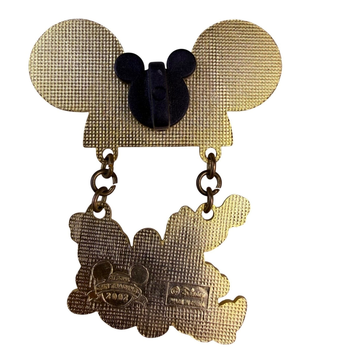 Disney Fab Four Black/Gold Tone Metal Enamel Dangle Pin "Ears To You 2002"