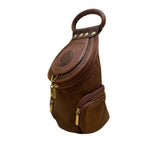 Giaccomo Men’s Brown Leather With Brass Zippers Crossbody Sling Backpack