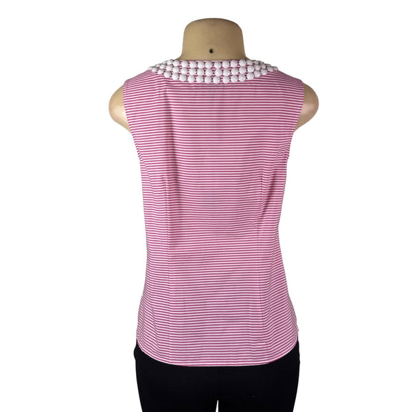 Talbots Womens Pink & White Striped Sleeveless Top With Beaded Neck Sz 4P - New