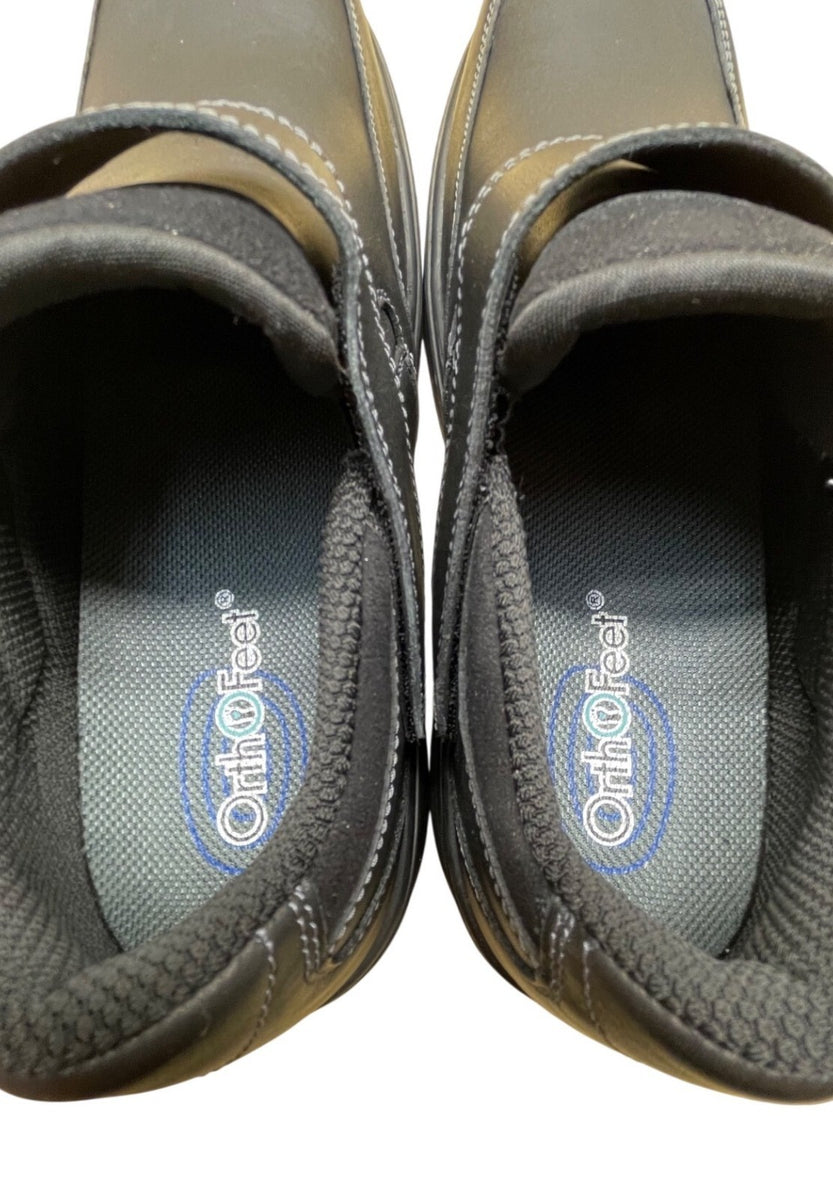 Orthofeet Men’s Black Leather Hook & Loop Strap Orthopedic Shoes Size 12 Medium