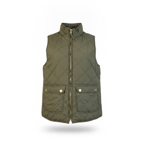 Blue Rain Mens Olive Quilted Vest With Gold Accents Pockets & Zipper Sz M