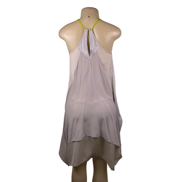 Rebecca Taylor Gray & Cream Silk Sleeveless Crochet Detail Flowy Dress Sz 2