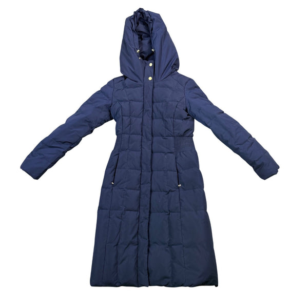 Cole Haan Womens Navy Hooded Puffer Coat Quilted Long Winter Size XS
