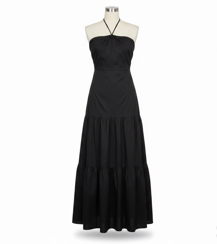 Aqua Womens Black Cotton Halter Neck Maxi Dress Lined Size Large