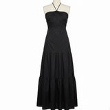Aqua Womens Black Cotton Halter Neck Maxi Dress Lined Size Large