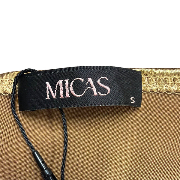 Micas Womens Gold Metallic A-Line Slip Dress Shiny Party Wear Sz S