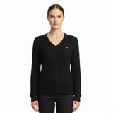 Lauren Ralph Lauren Womens Black Cotton Cable Knit V-Neck Sweater Sz XL