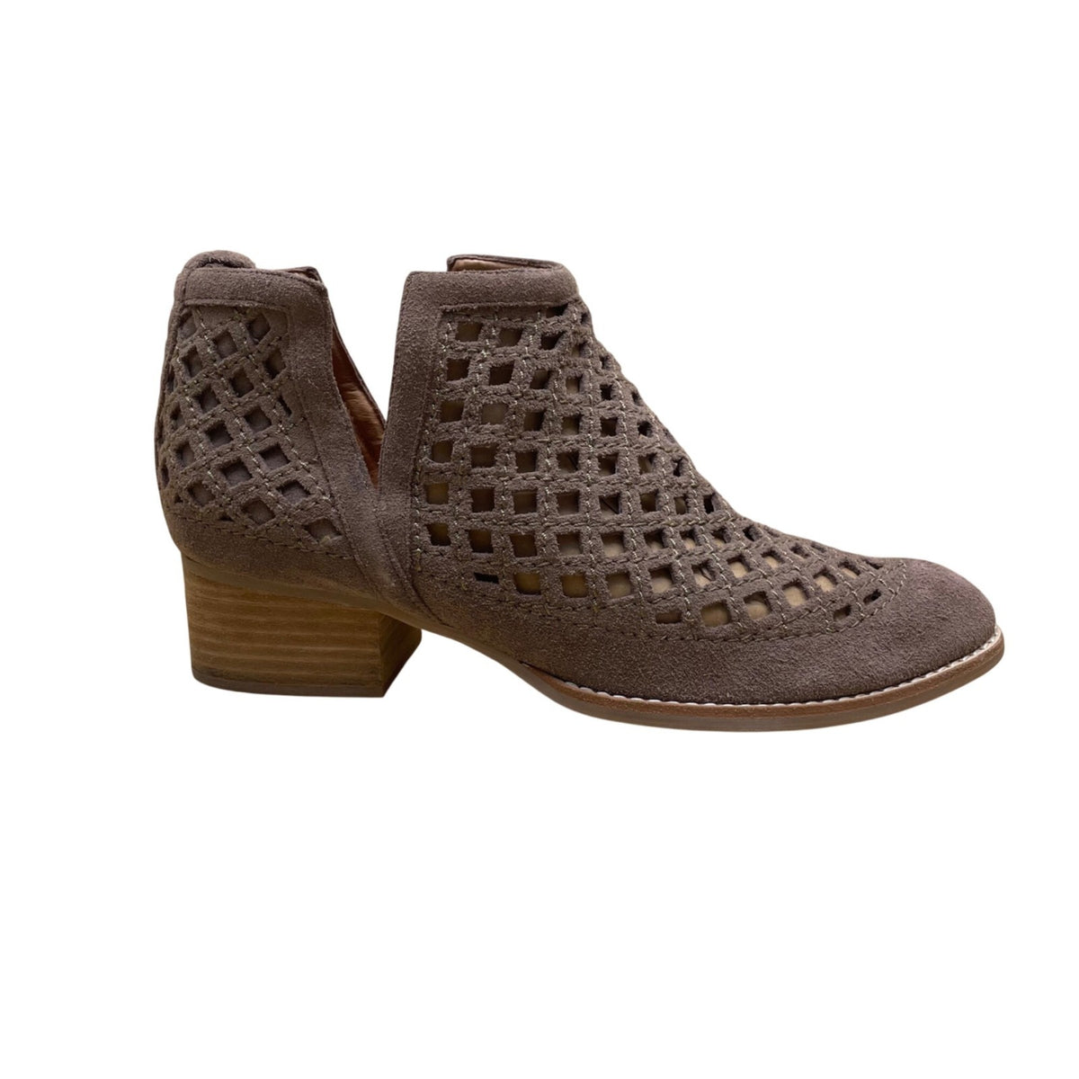 Jeffrey Campbell Women's Taupe Suede Cutout Western Block Heel Ankle Boots Sz 9