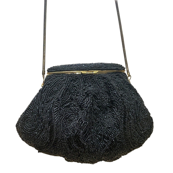 La Regale Women’s Black Beaded Gold Frame Clasp Shoulder Evening Bag