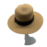 Furtalk Wide Brim Straw Sun Hat With Black Ribbon Band Sz L