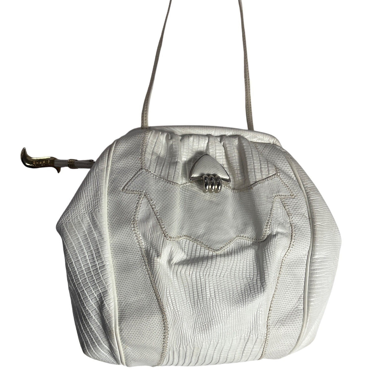 Vintage Sharif Women's White Crock Skin Leather Crossbody Bag Sz S
