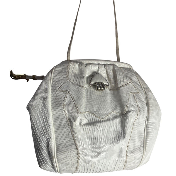 Vintage Sharif Women's White Crock Skin Leather Crossbody Bag Sz S