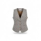 Belle Poque Womens Brown & Black Gingham Plaid Vest Blazer Top Size M