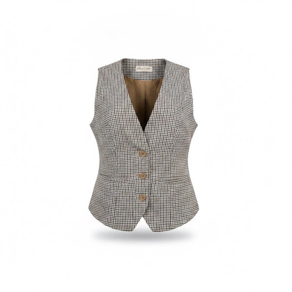 Belle Poque Womens Brown & Black Gingham Plaid Vest Blazer Top Size M