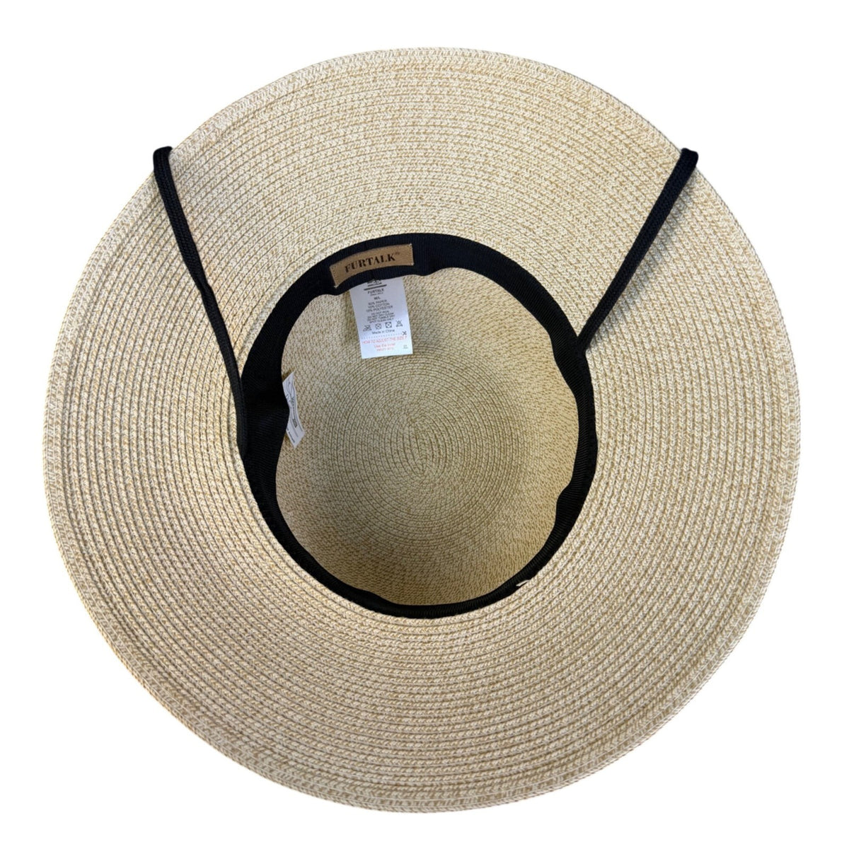 Furtalk Womens Beige Straw Sun Hat UPF 50+ Wide Brim Black Bow Summer