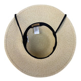 Furtalk Womens Beige Straw Sun Hat UPF 50+ Wide Brim Black Bow Summer
