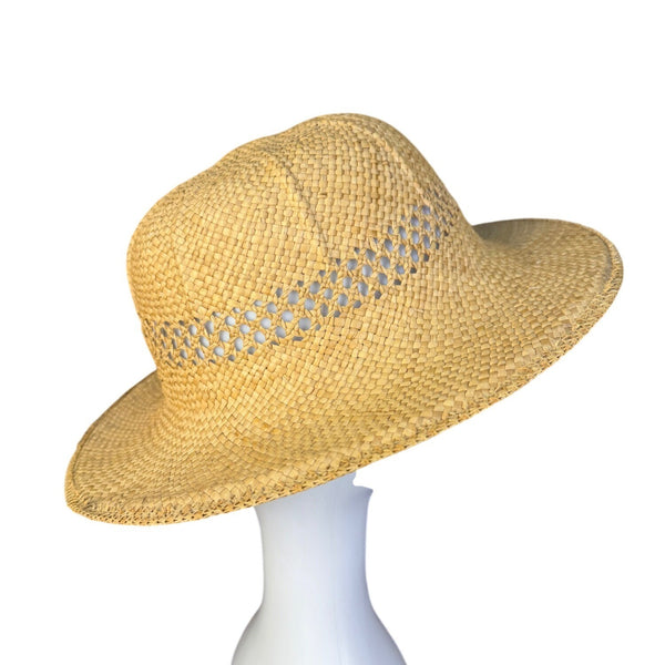 Woven Straw Unisex Natural Sun Hat Breathable Design Ventilated Crown 