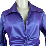 Tadashi Womens Purple Ruched Satin Long-Sleeve Blouse Top Zip Back Sz 10