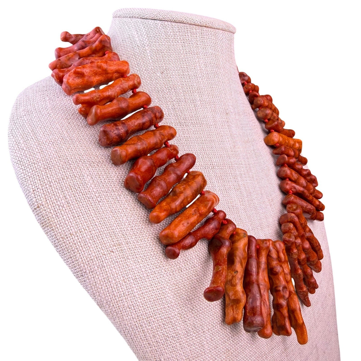 Natural Red Coral Womens Silver Necklace Branch Design Adjustable Stylish