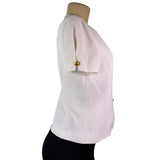 Tahari Womens White Polyester Short Sleeve Gold Button Detail Blouse Size 4