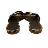 J. Crew Women’s Leopard Black Leather Animal Print Flat Slide Sandals Size 7