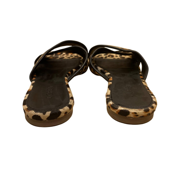J. Crew Women’s Leopard Black Leather Animal Print Flat Slide Sandals Size 7
